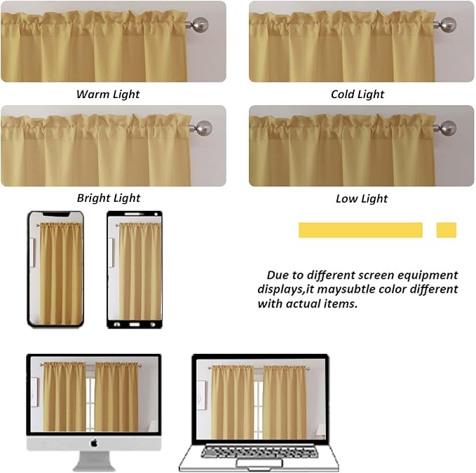 Chyhomenyc Gold Valance for Windows, Light Filtering Faux Linen Solid Short - Image 6