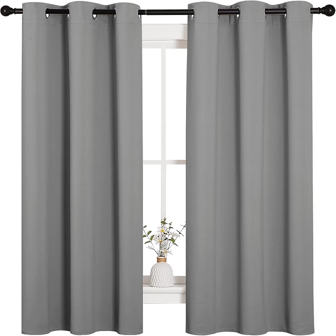 NICETOWN Silver Grey Thermal Insulated Grommet Blackout Curtains, Kids Window - Image 2