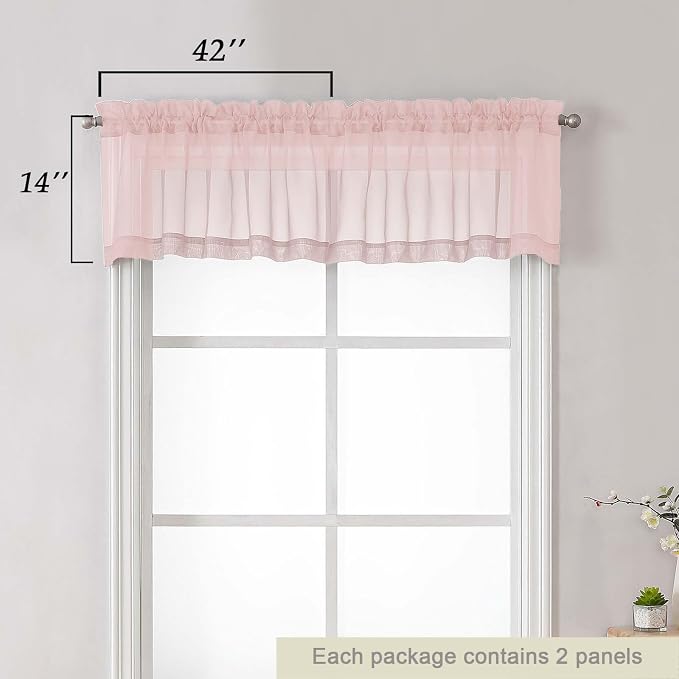 Blush Valances for Windows, Blush Sheer Curtains 14 Inch Length 2 Pack Kitchen - Image 2
