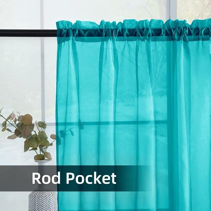 youleyar Solid Sheer Rod Pocket Curtain Voile Draperies 2 Panels White Beige - Image 3