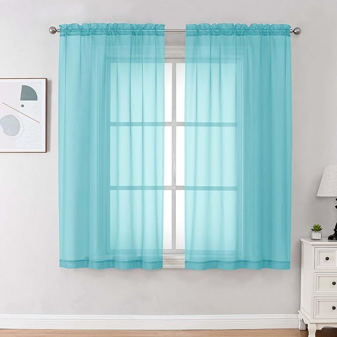 OVZME Sheer Curtains 63 inch Length 2 Panels Set by OVZME