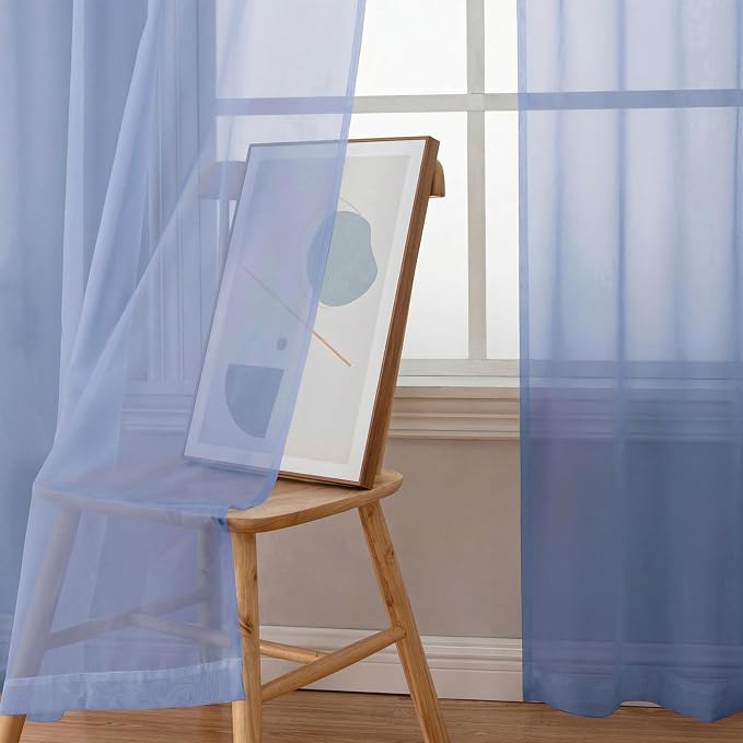 Simplebrand Denim Sheer Curtains 84 Inches Long, Light Filtering Rod Pocket - Image 3