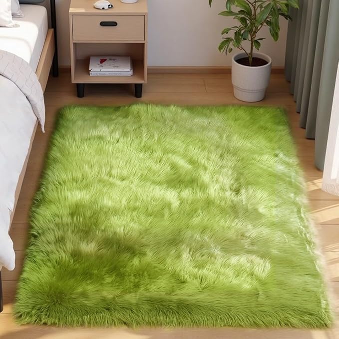 Goolela Lime Green Rug 4x6 Fluffy Fuzzy Furry Carpet by Goolela