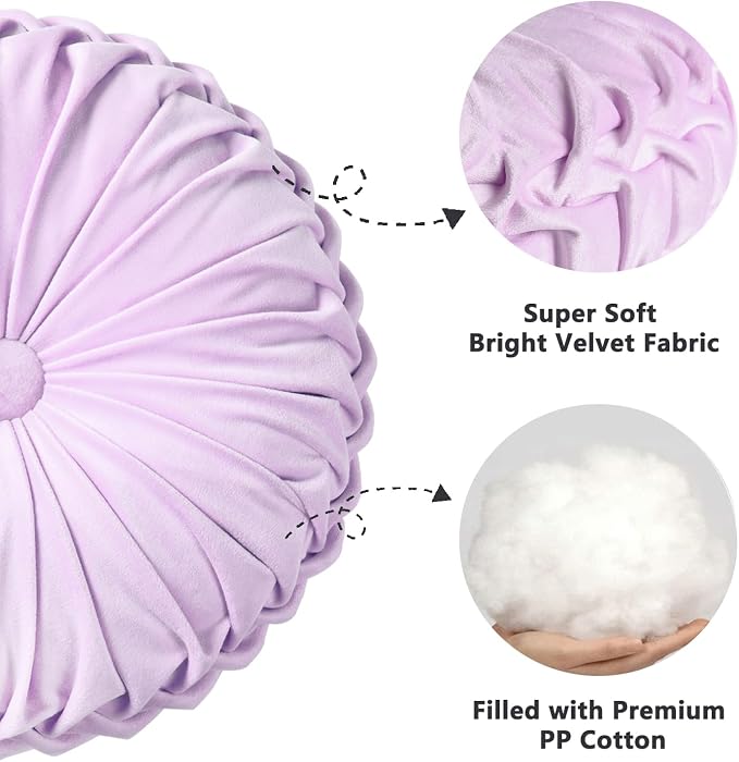 HIG Set of 2 Decorative Round Pleated Throw Pillows, Classy Accent Pumpkin - Image 2