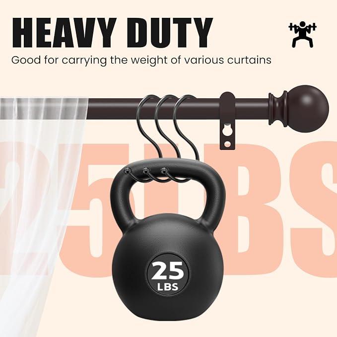 Curtain Rods for Windows 28 to 48 Inch, 2 Pack 5/8 Inch Heavy Duty Decorative - Image 6