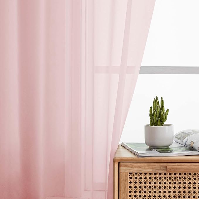 Kitchen Curtains 24 Inch Length Tier 2 Pieces, Blush Sheer Curtain Solid Soft - Image 7