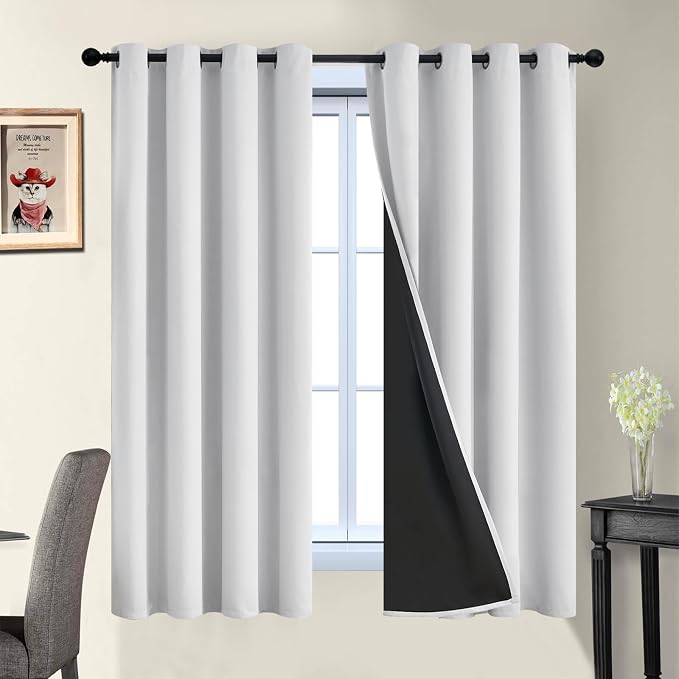 Yakamok 100% Blackout Curtains 63 Inches Long, 2 Thick Layers Heat and Full by Yakamok
