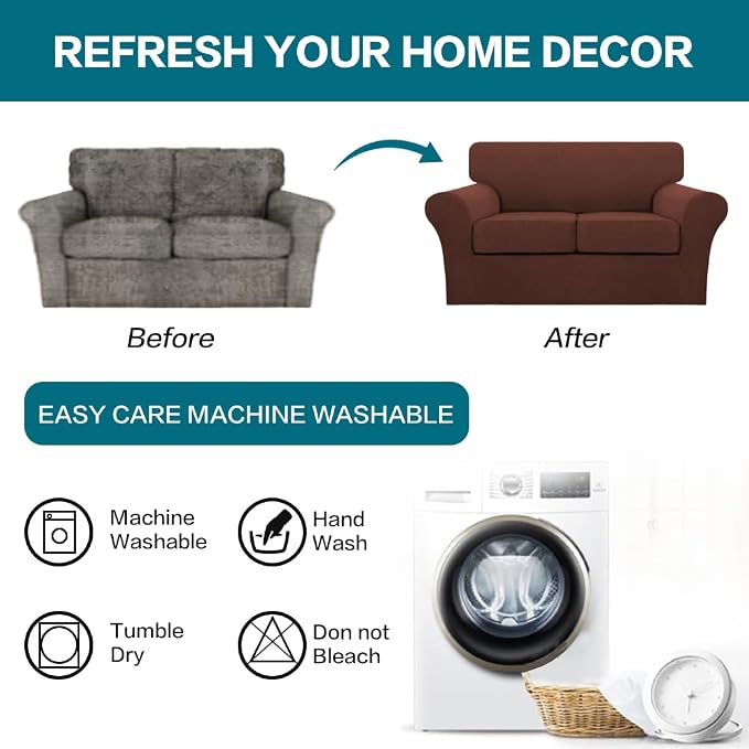 Turquoize 3 Piece Sofa Covers For 2 Cushion Couch Sofa Slipcover Soft Couch - Image 7