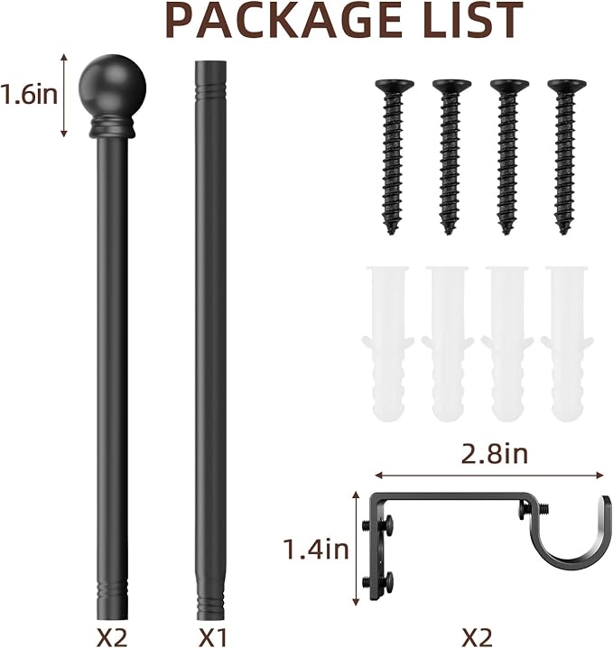 SMODBRODRE Black Curtain Rods for Window 28 to 48, 5/8 inch Small Decorative - Image 6