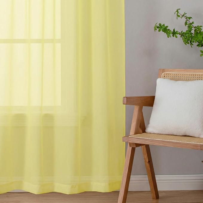 Lecloud Goose Yellow Sheer Curtains 96 Inches Long 2 Panels, Rod Pocket Light - Image 9