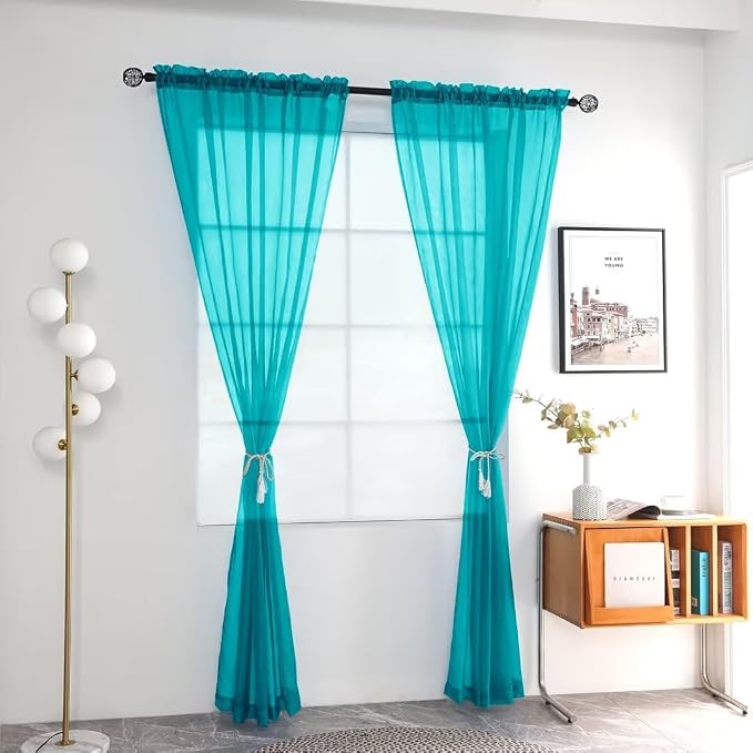 youleyar Solid Sheer Rod Pocket Curtain Voile Draperies 2 Panels White Beige - Image 2