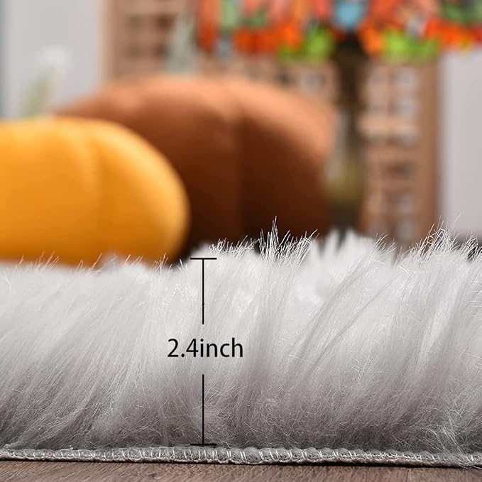 ORINOVA Light Grey Furry Washable Area Rugs - Image 2
