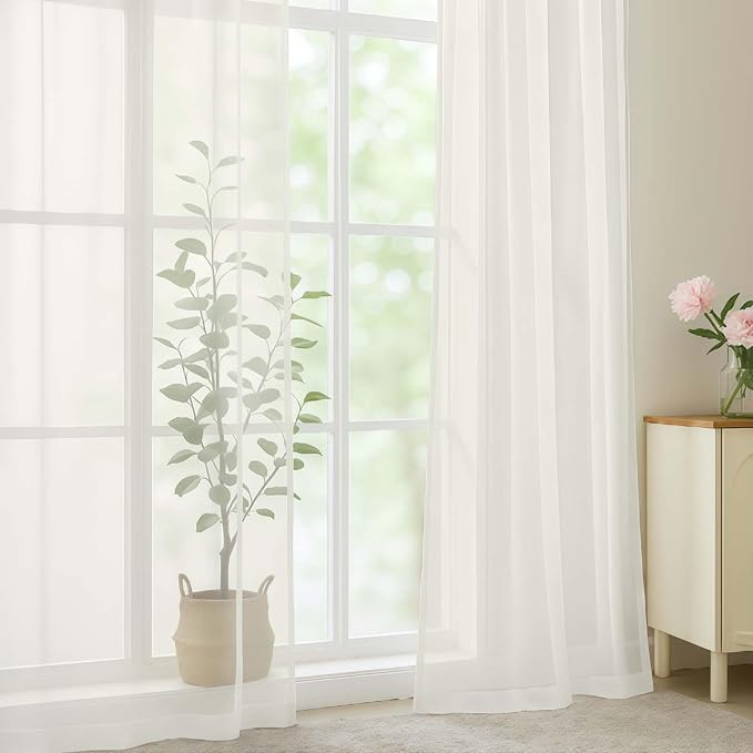 OWENIE Sheer Curtains 84 Inches Long 2 Panels Set, Ivory Sheer Curtain - Image 6
