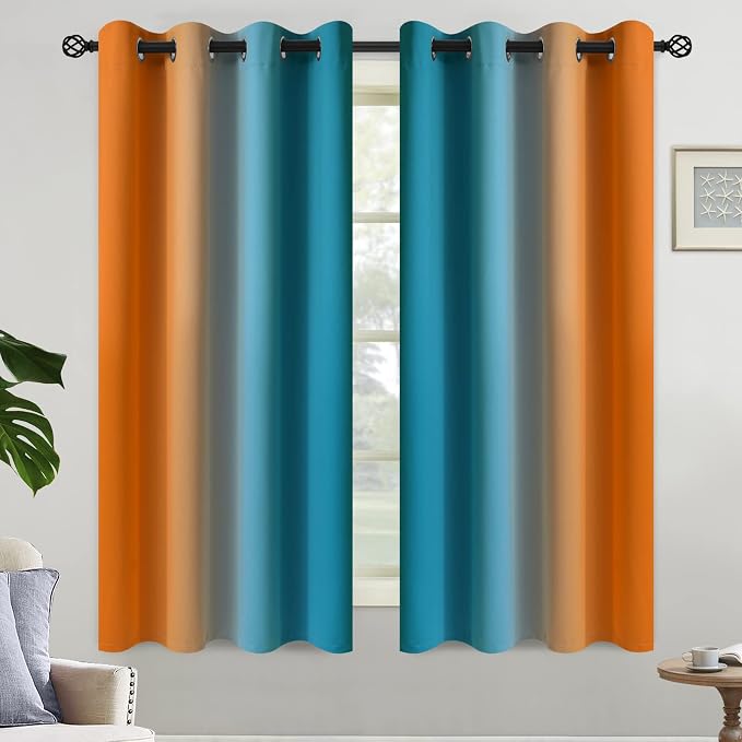 Yakamok Ombre Orange and Blue Curtains - Image 2