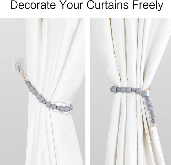 OCIOLI 2 Pack Wood Bead Curtain Tieback Boho Curtain Tiebacks Curtain Holdbacks - Image 4