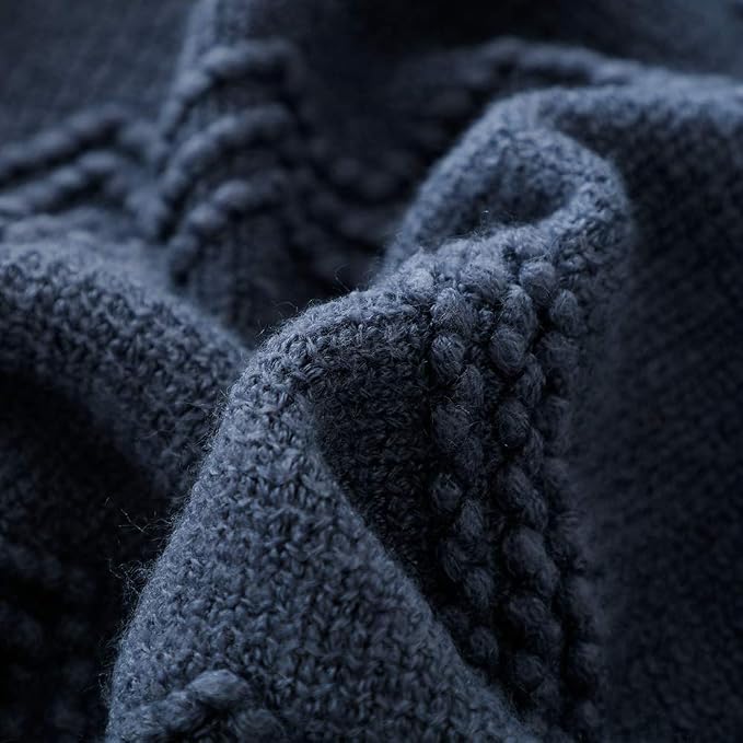 BOURINA Navy Throw Blanket 60x80 Inches Throw Textured Solid Soft Sofa Throw - Image 5