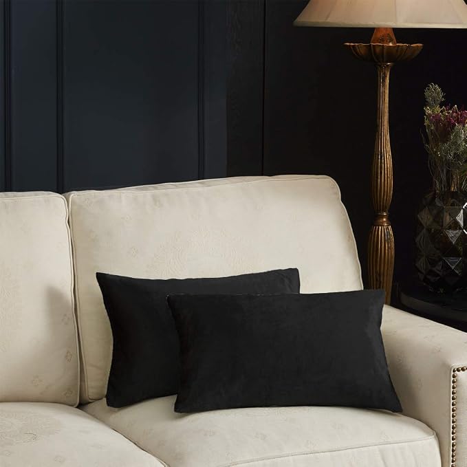 GIGIZAZA Black Velvet Pillow Covers 12x20, Decorative Lumbar Throw Pillows - Image 9