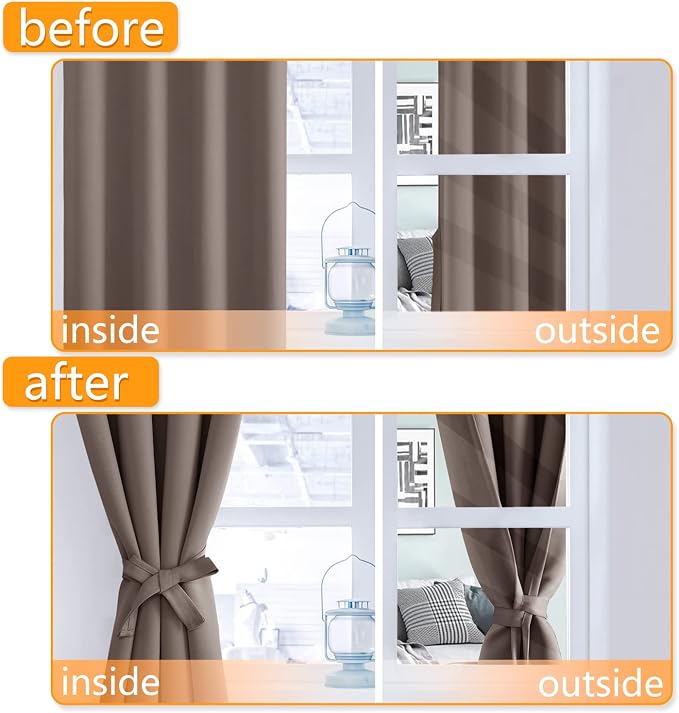 Grommet Blackout Curtains for Bedroom, 70 x 84 Inches, Tan 2 Panels | Thermal - Image 4