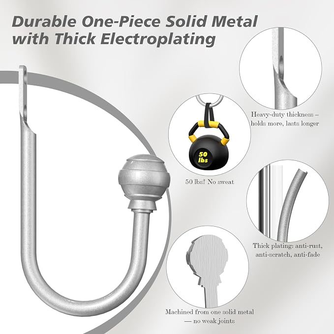 Hion Curtain Holdbacks Silver 2pcs, Curtain Tiebacks Wall Mounted Curtain Hooks - Image 3