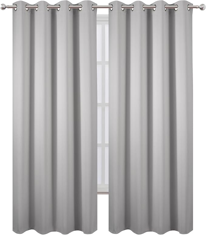 LEMOMO Blackout Curtains 52 x 90 Inch Long Light Grey Curtains Set of 2 Panels - Image 2