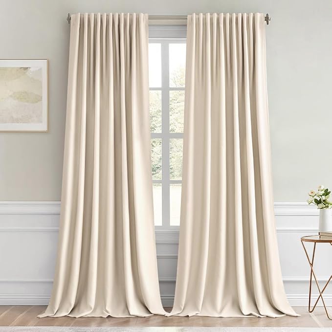 MIULEE Cream Beige Back Tab Light Blocking Curtains 96 Inch Length 2 Panels Set by MIULEE