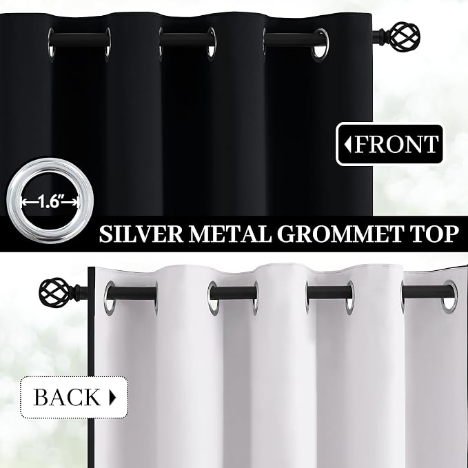 Yakamok Black Room Darkening 100% Blackout Curtains Grommet Extra Wide Window - Image 3