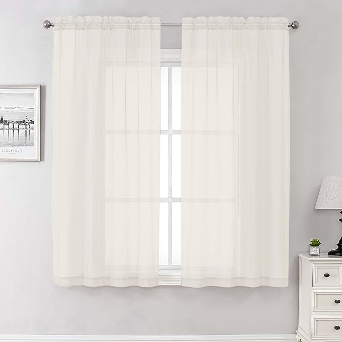 Lecloud Ivory Sheer Curtains 68 Inch Length 2 Pcs, Light Filtering Rod Pockets by Lecloud