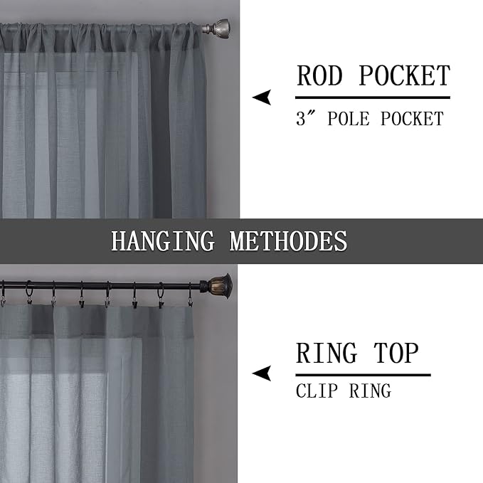 Tollpiz Short Sheer Curtain Living Room Linen Textured Curtains Sheer Light - Image 5