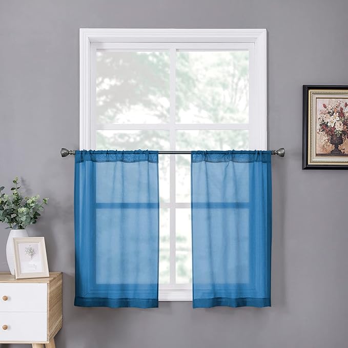 Tollpiz Sheer Tier Curtain Linen Textured Half Kitchen Curtains Sheer Light by Tollpiz