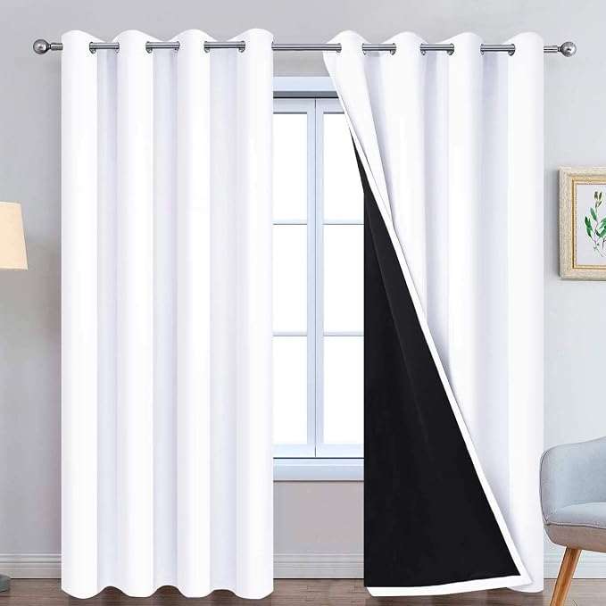 Yakamok Pure White 100% Blackout Curtains, 2 Thick Layers Completely Blackout by Yakamok