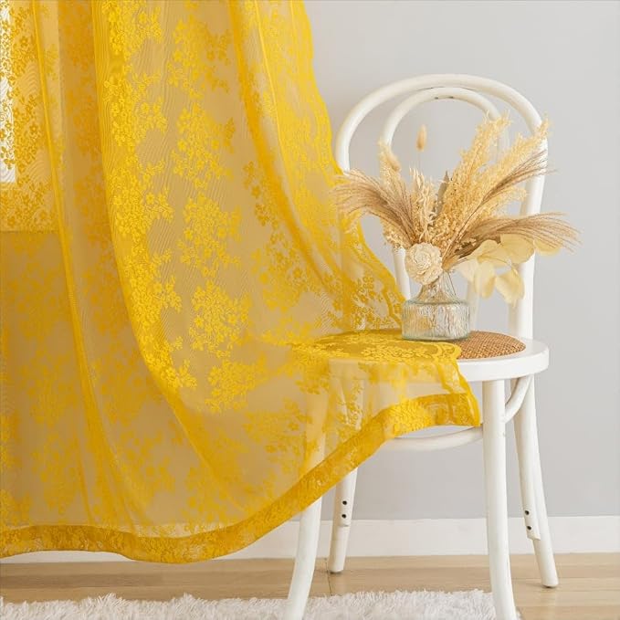 YJ YANJUN Vintage Lace Curtains 84 Inches Long-Victorian Floral Pattern Boho - Image 3