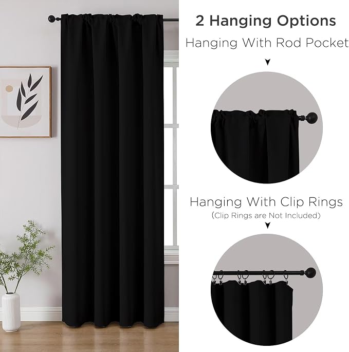 CUCRAF Black Blackout Curtains 45 inch Length 2 Panels Set, Rod Pocket Room - Image 3