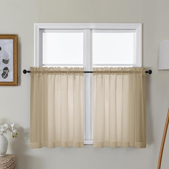 Gwine Taupe Sheer Curtains 30 Inch Length, Short Light Filtering Voile Small by Gwine