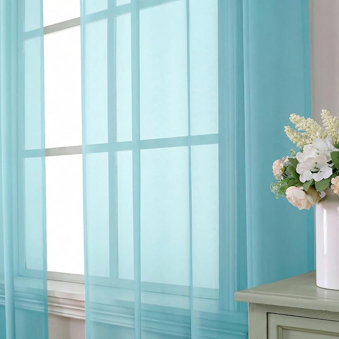 Aiyufeng Aqua Sheer Curtains 72 Inch Length 2 Panels Set, Light Filtering Airy - Image 4