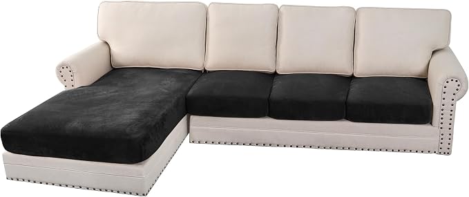 H.VERSAILTEX Velvet Stretch Sectional Couch Covers 4 Pieces Sofa Seat Cushion by HVERSAILTEX