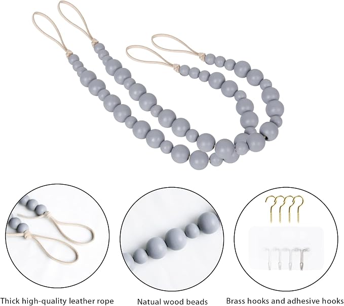 OCIOLI 2 Pack Wood Bead Curtain Tieback Boho Curtain Tiebacks Curtain Holdbacks - Image 5