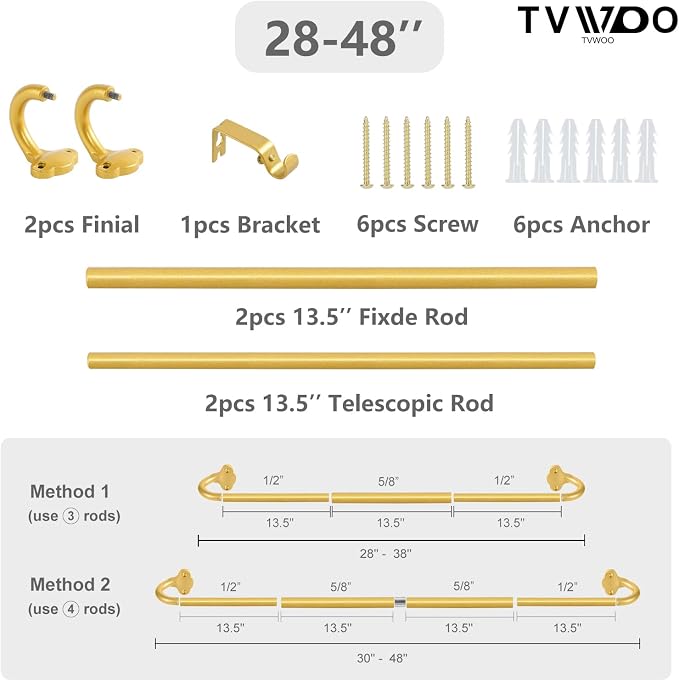 TVWOO Gold Wrap Around Curtain Rods:5/8" Small Blackout Adjustable Window - Image 8