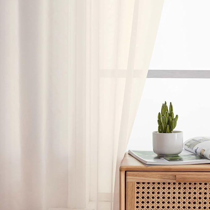 Cream Sheer Curtains 84 Inches Long 2 Panels Set - Image 6