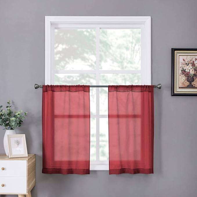 Tollpiz Sheer Tier Curtain Linen Textured Half Kitchen Curtains Sheer Light by Tollpiz