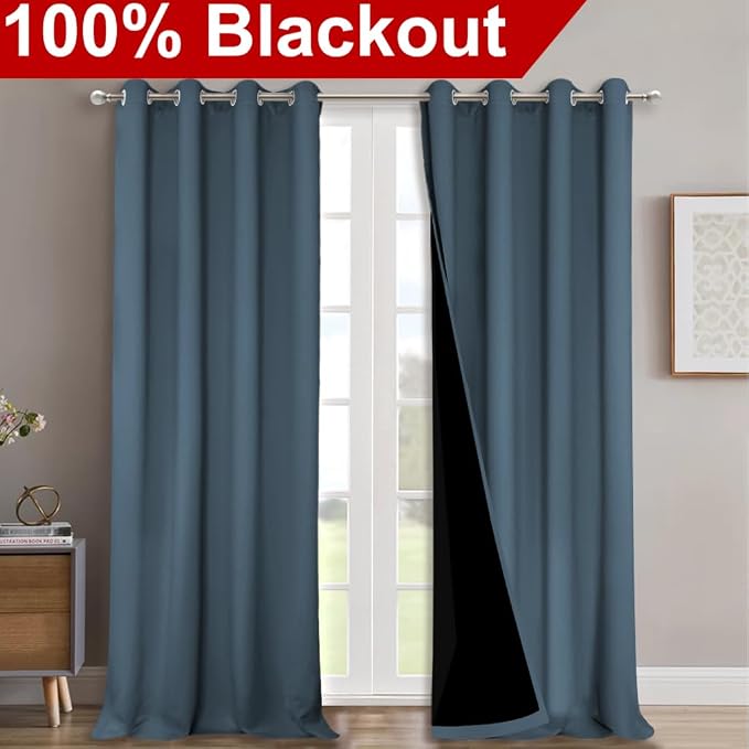 NICETOWN 100% Blackout Blinds, Smoky Blue, Laundry Room Decor Window Treatment - Image 2