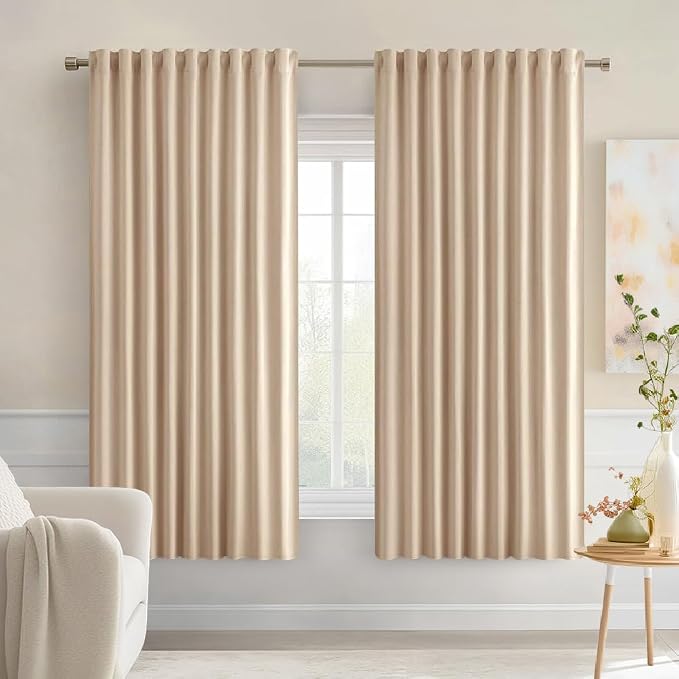 MIULEE Beige Back Tab Blackout Curtains 54 Inches Long 2 Panels Set by MIULEE