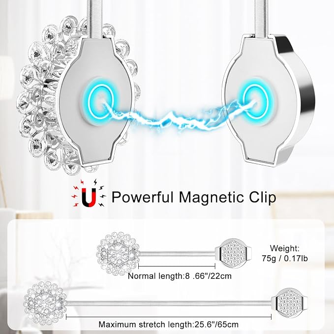 AULEEP Magnetic Curtain Tiebacks, 4 Pack Magnetic Crystal Decorative Drapes - Image 2