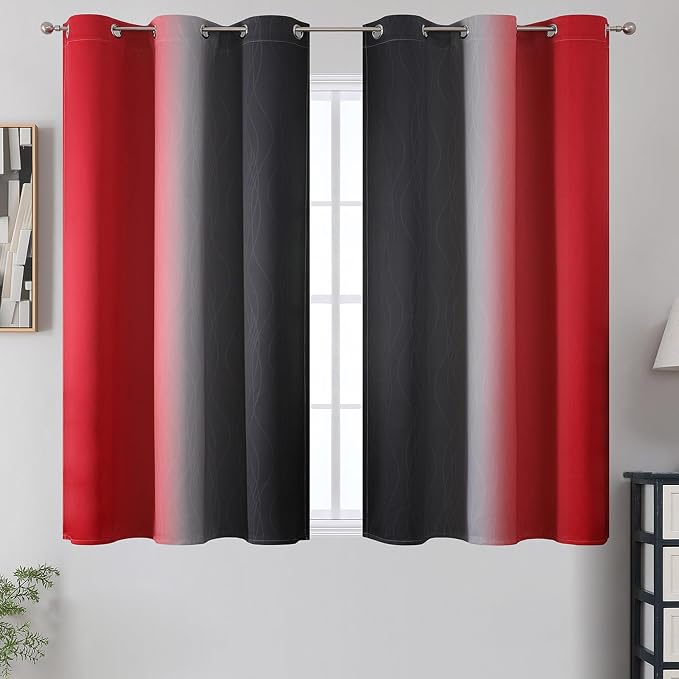 Estelar Textiler Ombre Red and Black Curtains 45 Inch Length 2 Panels, 100% - Image 2