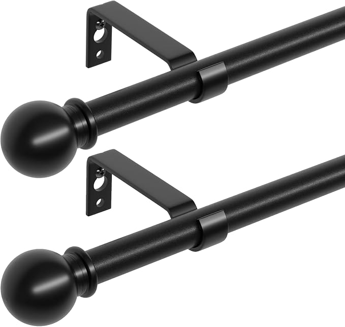 Curtain Rods for Windows 48 to 84, 2 Pack Black Curtain Rod by ATUHOLA