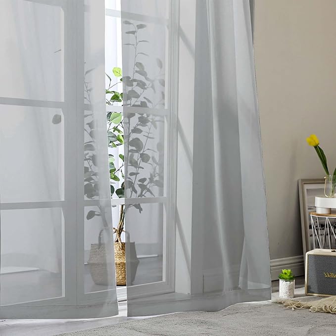 Light Grey Sheer Curtains 84 Inches Long 2 Panels, Soft Light Filtering Curtains - Image 9