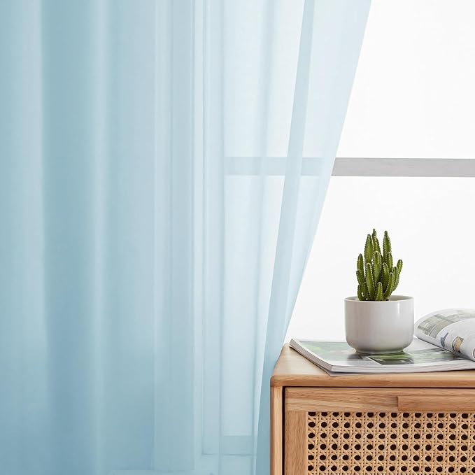 Aiyufeng 2 Pack: Basic Sky Blue Sheer Curtain Drapes 72 Inch Length 2 Panels - Image 6