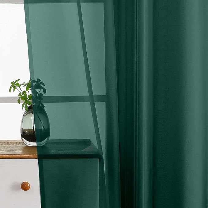 Green Sheer Curtains Tier 30 Inches Length 2 Panels, Light Filtering - Image 4
