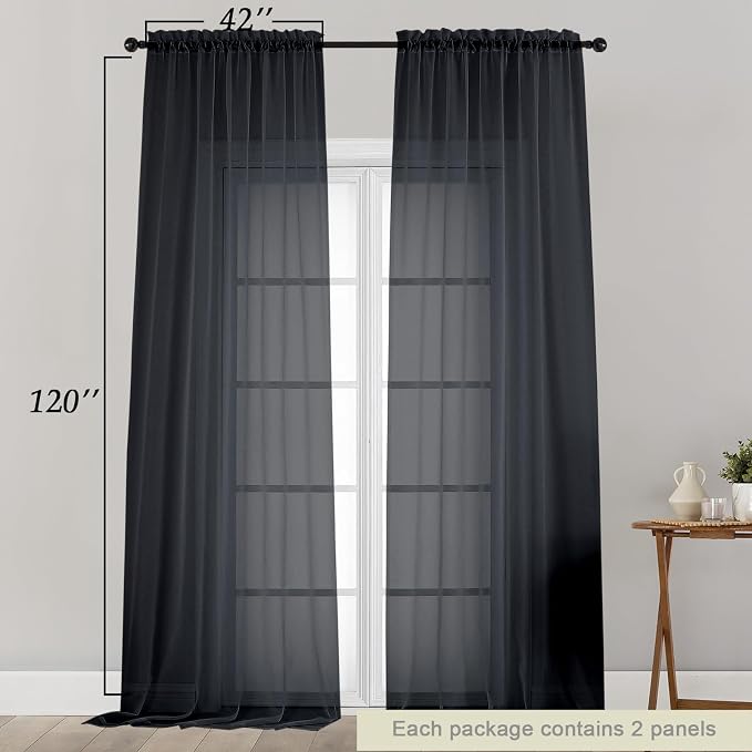 Extra Long Sheer Black Curtains - Image 2