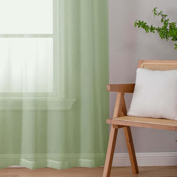 Light Green Sheer Curtains 63 Inch Length 2 Panels Set - Image 9