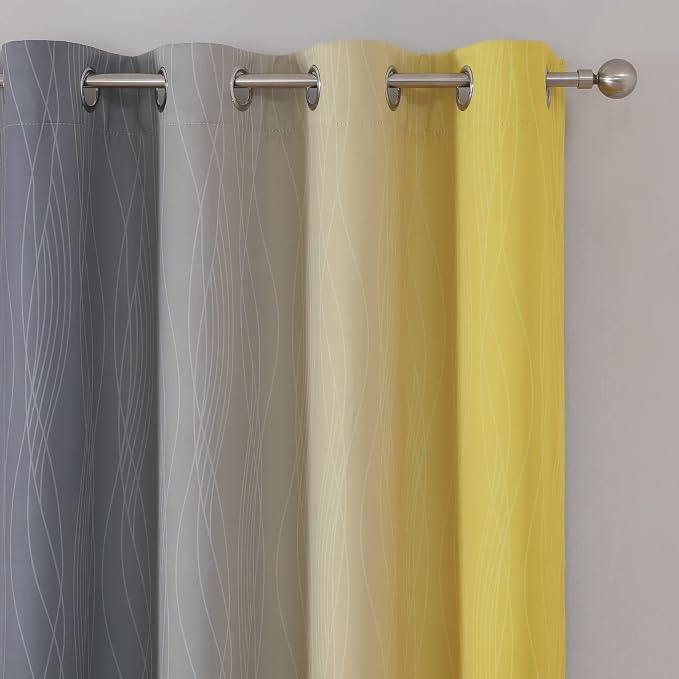 Estelar Textiler Yellow and Grey Blackout Curtains 102 Inch Length 2 Panels Set - Image 4